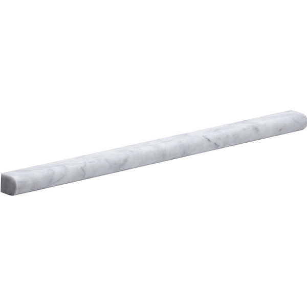 White marble pencil molding trim for wall edge and backsplash design by Country Floors