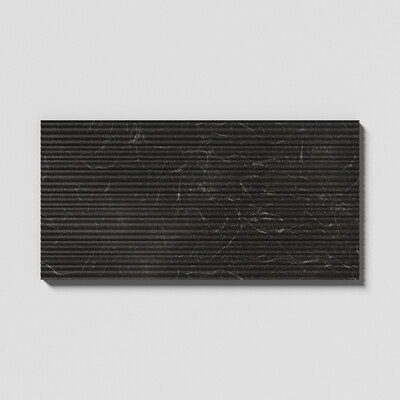 Iris Black Honed Thin Fluted Marble Tile 18x36