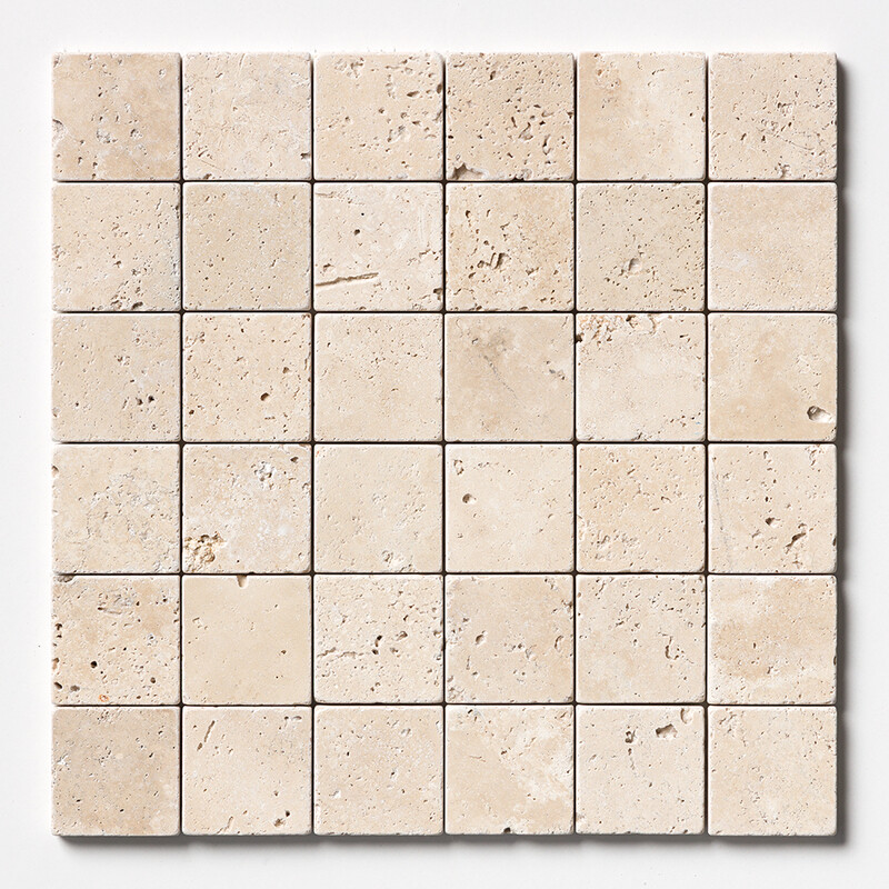 Ivory Tumbled 2x2 Travertine Mosaics 12x12