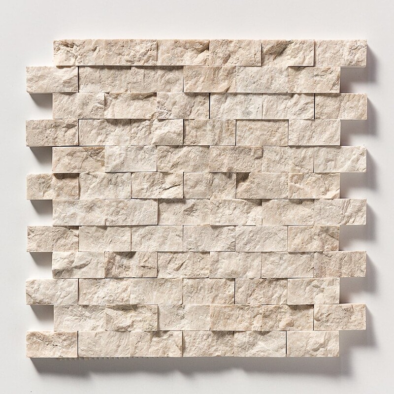 Desert Cream Rock Face 1×2 Marble Mosaic 12 5/8×12 5/8 Image