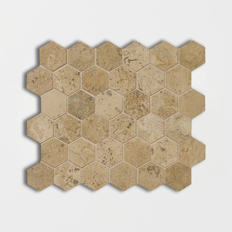 Walnut Dark Honed Filled Hexagon Travertine Mosaic 10 3/8×12 Image