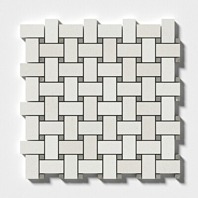 Champagne&olive Green Honed Basket Weave Limestone Mosaic 12×12 Image