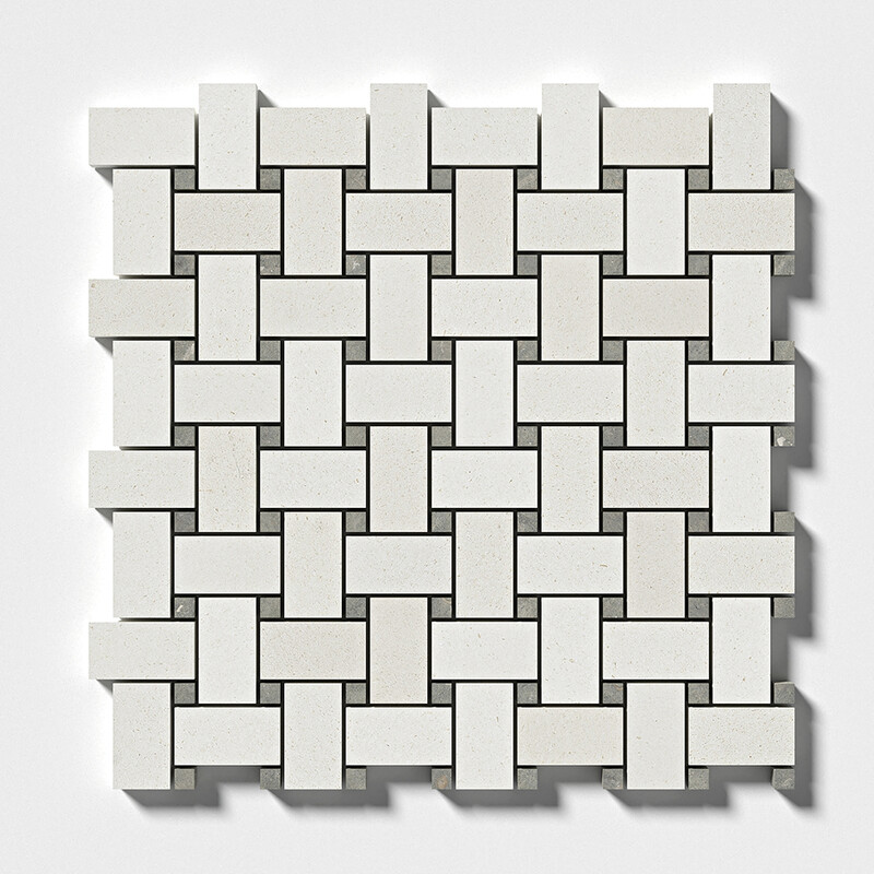 Champagne&olive Green Honed Basket Weave Limestone Mosaic 12×12 Image