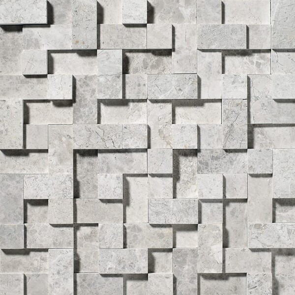 Silver Shadow Honed Random Cubes Marble Mosaic 12×12 Image