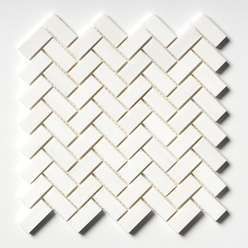 Snow White Polished Herringbone 1x2 Marble Mosaics 11x11