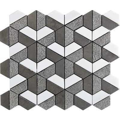Bosphorus&show Whi Textured 3d Hexagon Limestone Mosaic 10 3/8×12 Image