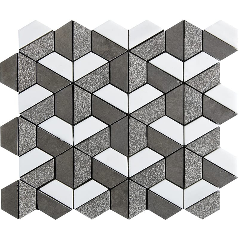 Bosphorus&show Whi Textured 3d Hexagon Limestone Mosaic 10 3/8×12 Image