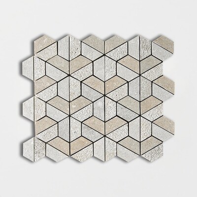 Olive Green Textured 3d Hexagon Limestone Mosaic 10 3/8x12