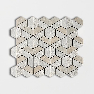 Olive Green Textured 3d Hexagon Limestone Mosaic 10 3/8×12 Image