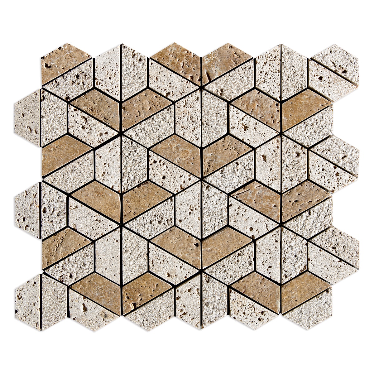 Walnut Dark Textured 3d Hexagon Travertine Mosaic 10 3/8x12