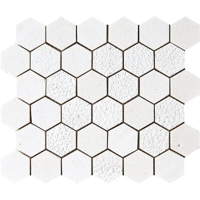 Champagne Textured Hexagon Limestone Mosaic 10 3/8x12