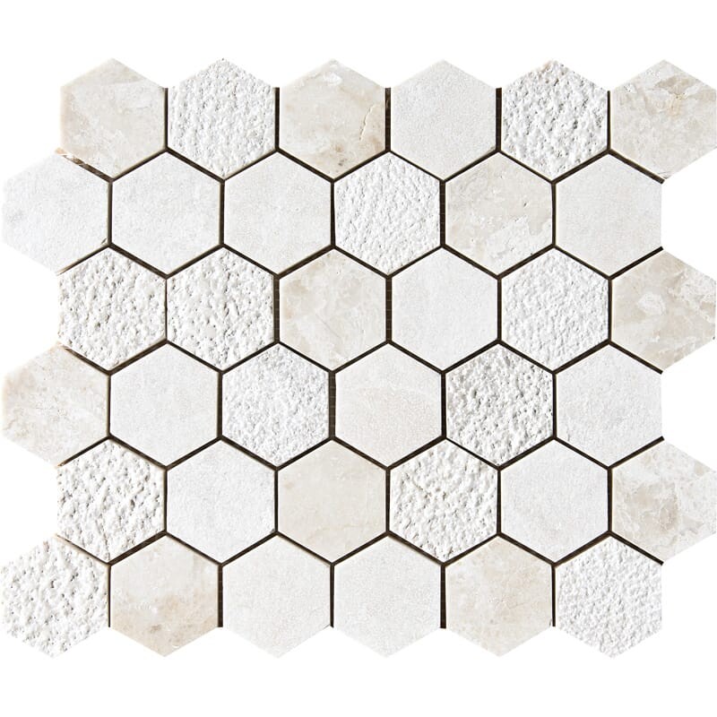 Diana Royal Textured Hexagon Marble Mosaic 10 3/8x12