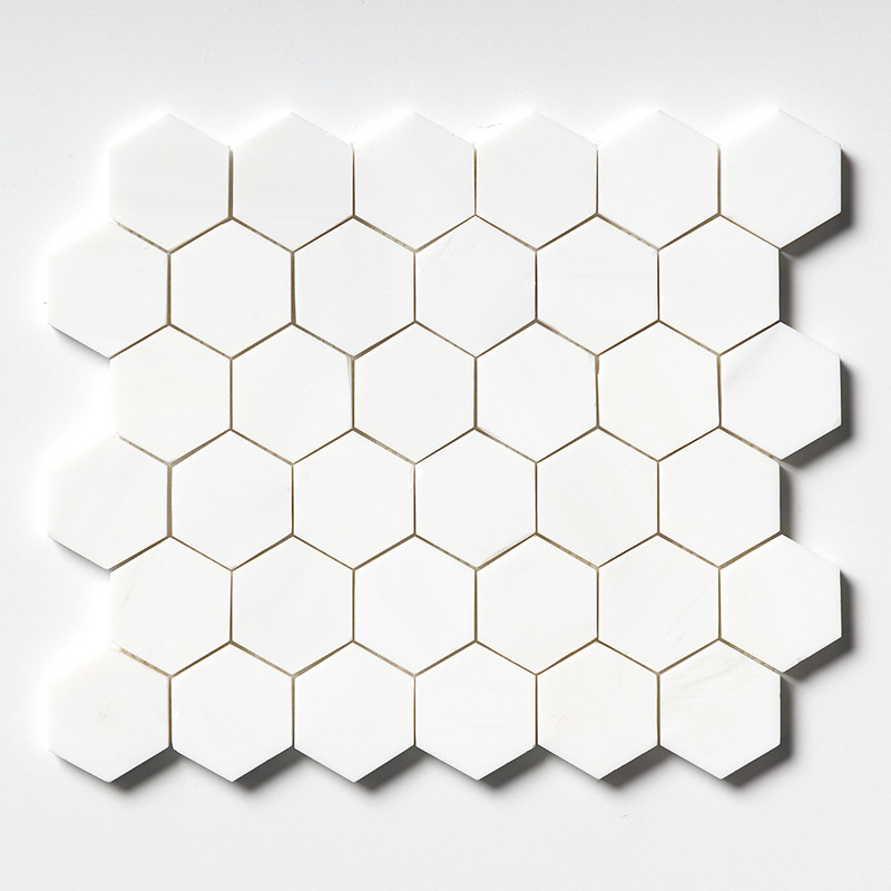 Snow White Honed Hexagon Marble Mosaic 10 3/8x12