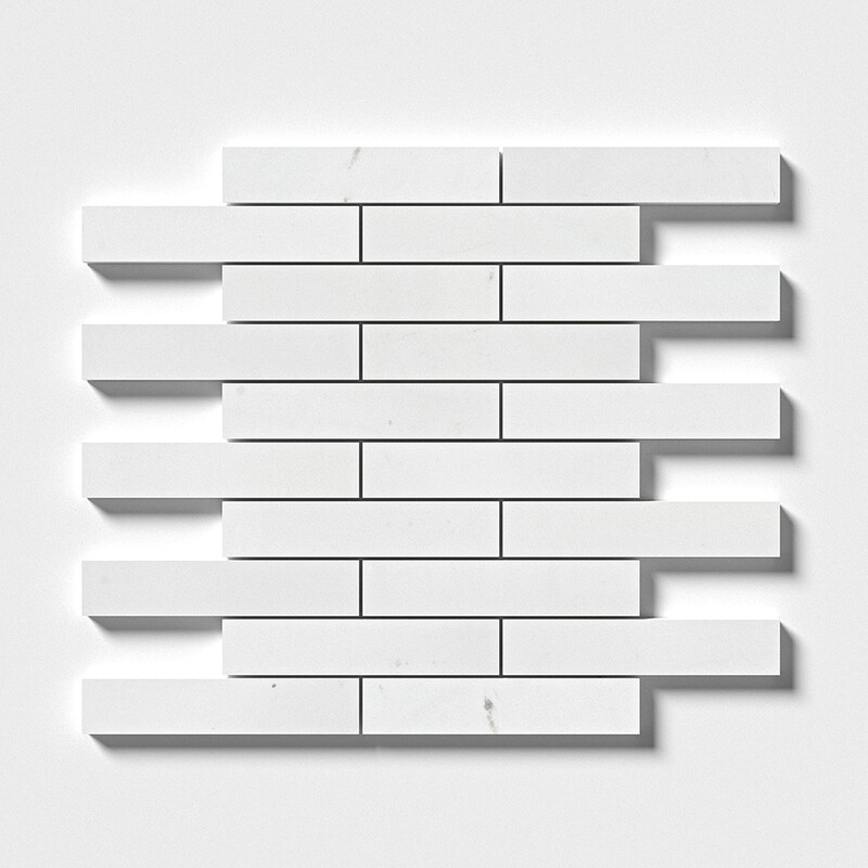 Aspen White Honed 1 1/4×6 Marble Mosaic 12×12 Image