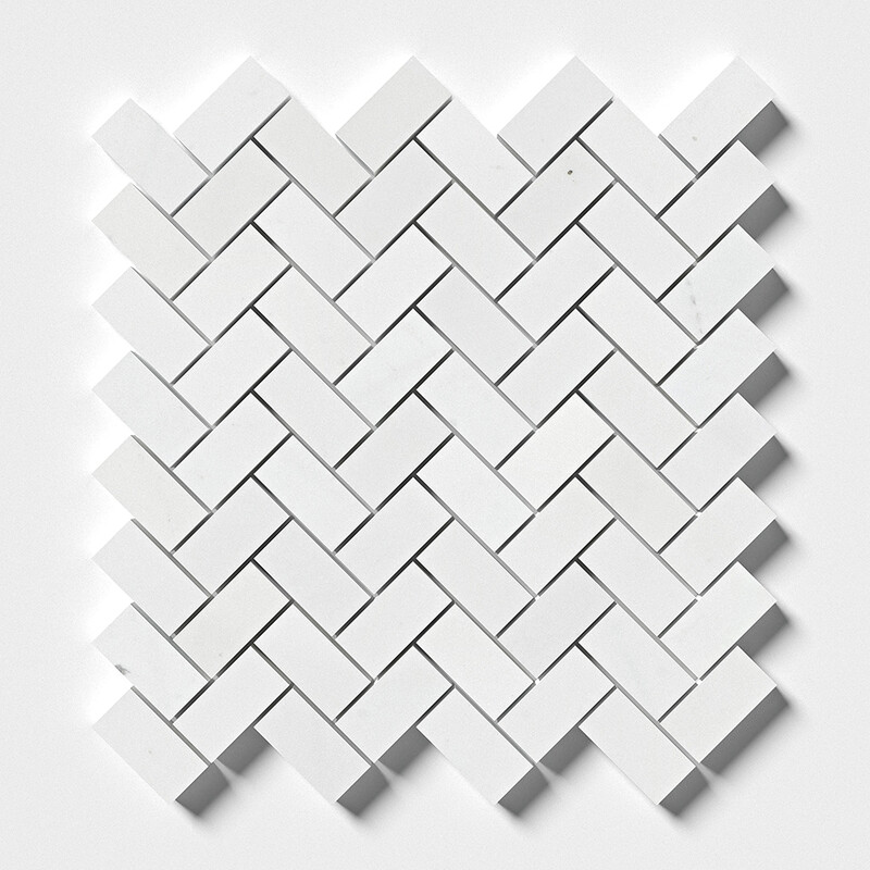 Aspen White Polished Herringbone 1x2 Marble Mosaic 11x11