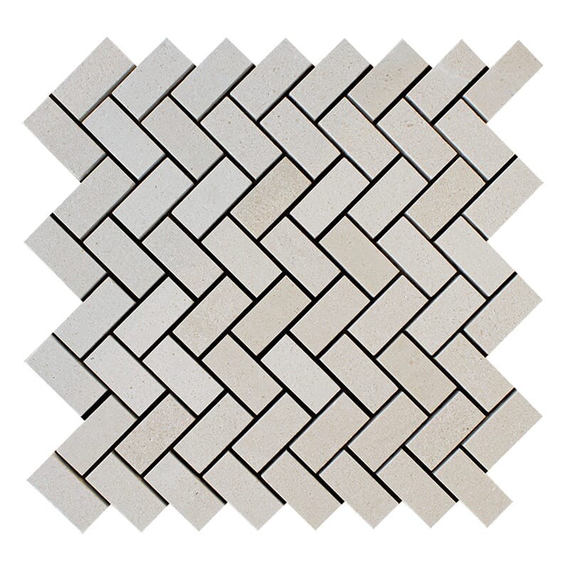 Champagne Honed Herringbone Marble Mosaic 12 1/8×13 3/8 Image