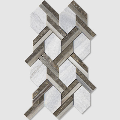 Skyline, Silver Drop Multi Finish Braided Hexagon Marble Mosaics 9 11/16x16 7/16