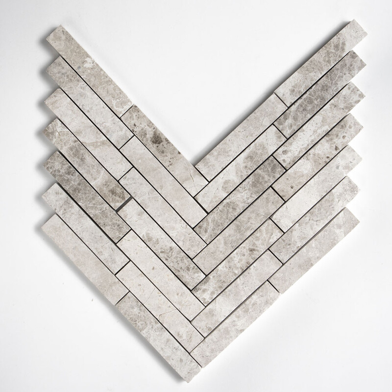 Silver Shadow Honed Large Herringbone Marble Mosaic 12 7/8×8 9/16 Image