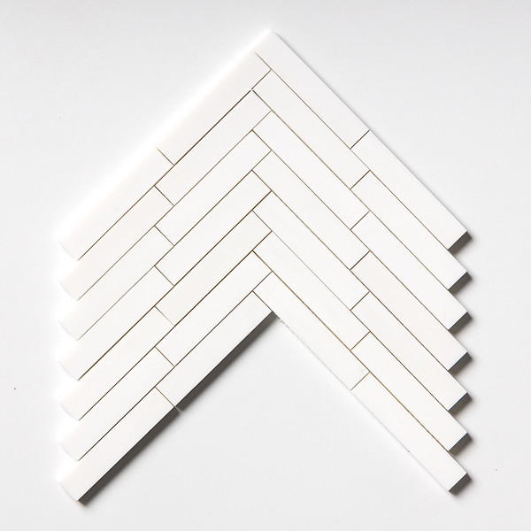 Snow White Polished Large Herringbone Marble Mosaic 12 7/8×8 9/16 Image