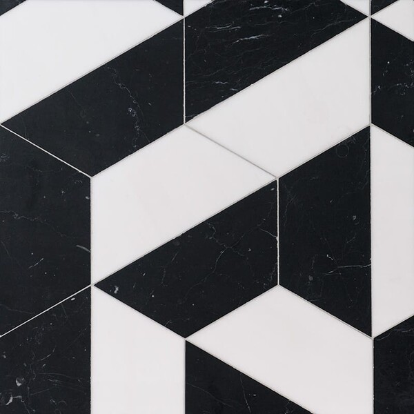 Snow White, Black Honed Mcm Hexagon 8 Marble Mosaic 8 Inch Image