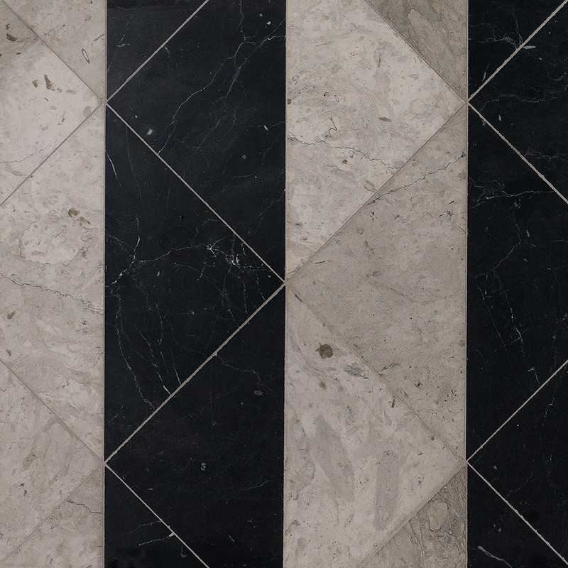 Britannia, Black Honed Mcm Square Limestone Mosaics 8x8