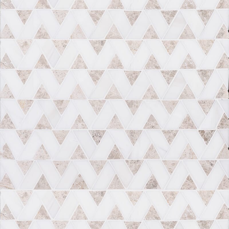 Silver Shadow, Snow White Honed Monte Marble Mosaics 12 3/8x12 3/8