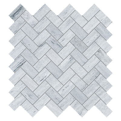 Neptune White Honed Herringbone Marble Mosaic 12 1/8×13 3/8 Image