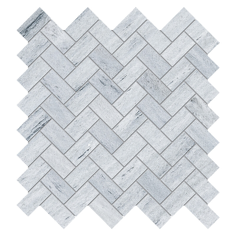 Neptune White Honed Herringbone Marble Mosaic 12 1/8×13 3/8 Image