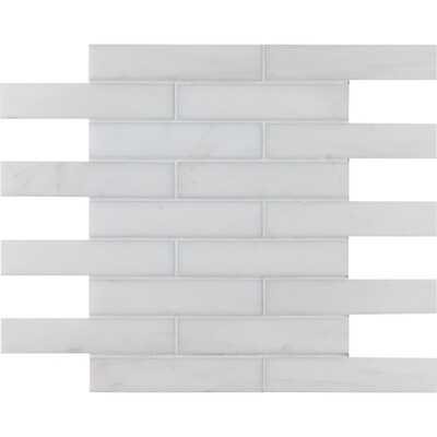 Snow White Polished Staggered Joint Marble Mosaic 12x12