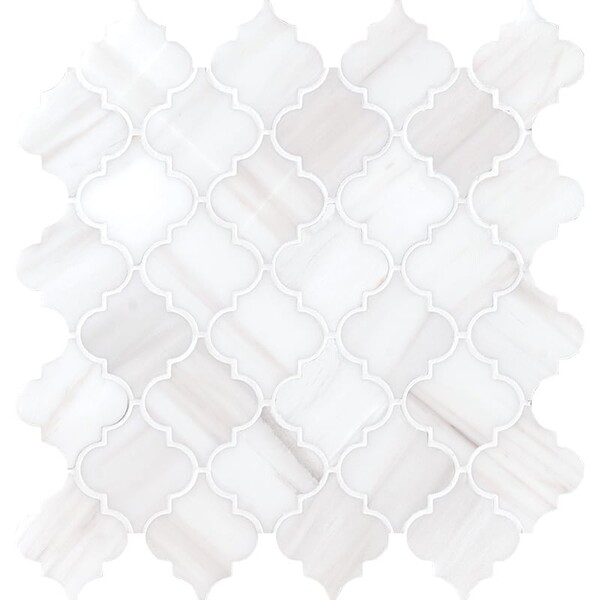 Snow White Polished Arabesque Marble Mosaic 12×12 Image