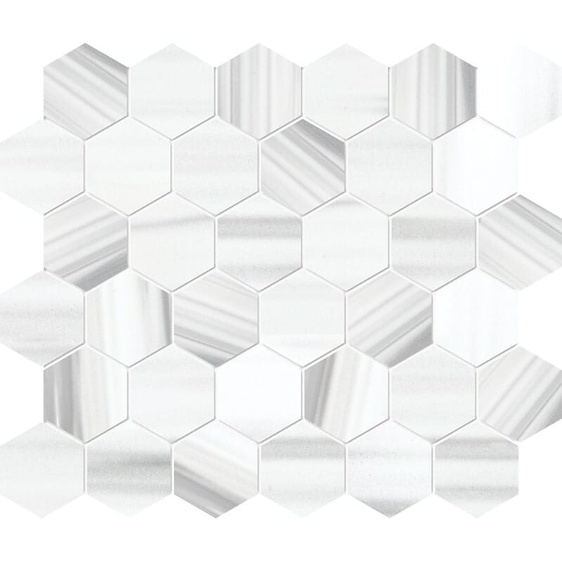 Frost White Honed Hexagon Marble Mosaic 10 3/8×12 Image