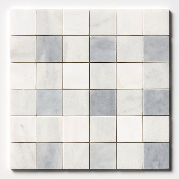 Mosaico de mármore branco neve polido, padrão quadrado, pedra natural da Country Floors.