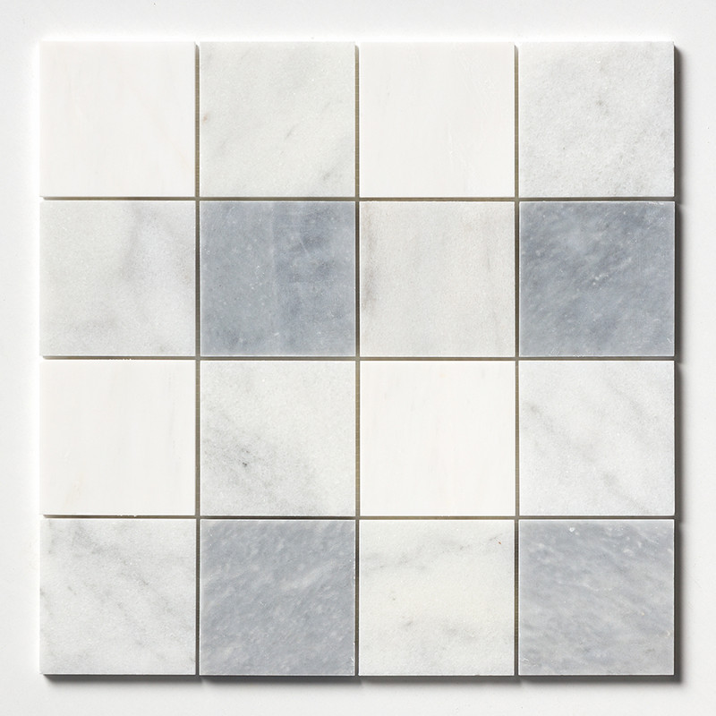 Allure Light, Snow White, Glacier Honed 4x4 Marble Mosaic 16x16