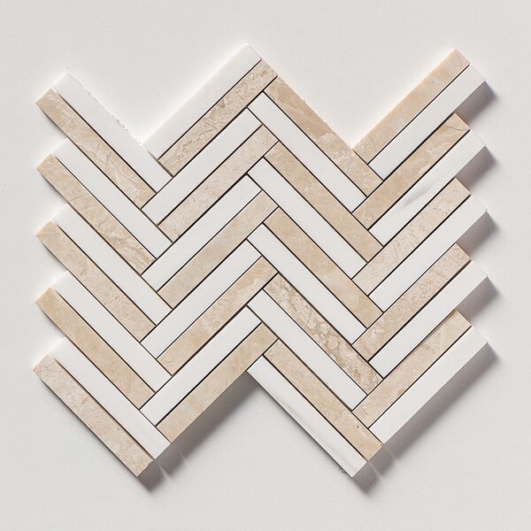 Diana Royal, Snow White Multi Finish Raya Basket Marble Mosaic 11 13/16×12 3/16 Image