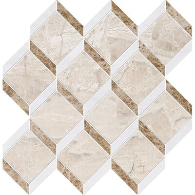 Diana Royal, Snow White Multi Finish Steps 3d Marble Mosaic 14 9/16x14 15/16