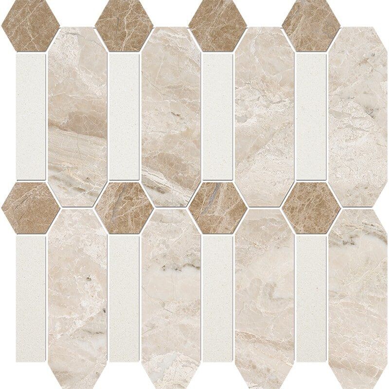 Diana Royal, Snow White, Paradise Multi Finish Pillar Marble Mosaic 13×13 Image