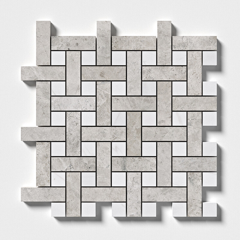 Silver Clouds, Snow White Multi Finish Basket Weave 1x3 Marble Mosaic 12 5/8x12 5/8