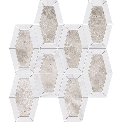 Silver Clouds, Snow White Multi Finish Lincoln Marble Mosaic 10 1/4x12 13/16