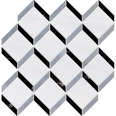 Snow White, Allure Multi Finish Steps 3d Marble Mosaic 14 9/16x14 15/16