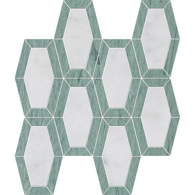 Verde Capri, Glacier Honed Lincoln Marble Mosaic 10 1/4x12 13/16