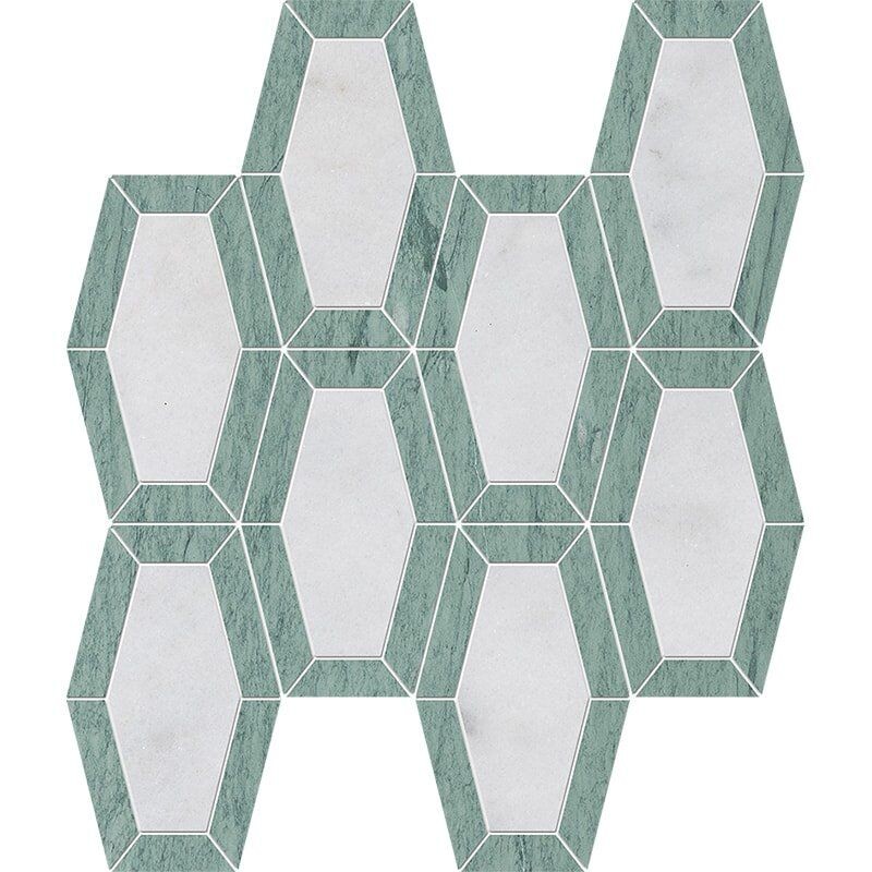 Verde Capri, Glacier Honed Lincoln Marble Mosaic 10 1/4x12 13/16