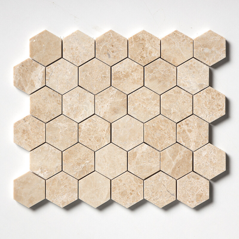 Cappuccino Honed Hexagon 2 Marble Mosaics 10 3/8x12