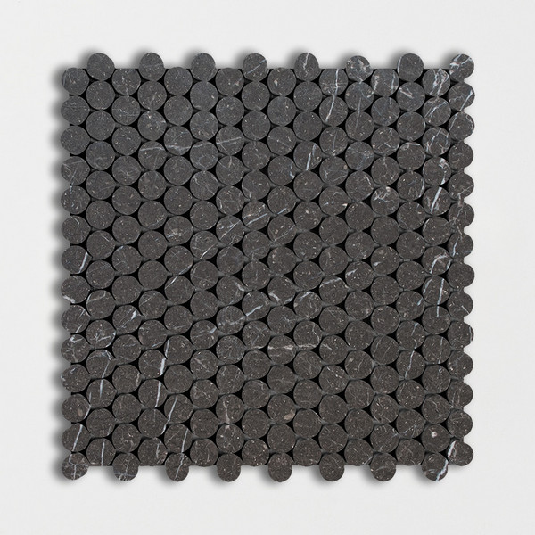 Iris Black Honed Penny Round Marble Mosaic 11 1/4×11 3/4 Image