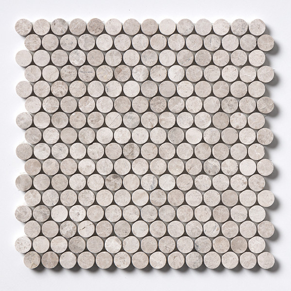 Mosaico in marmo tondo Silver Shadow Honed Penny 11 1/4×11 3/4 Immagine