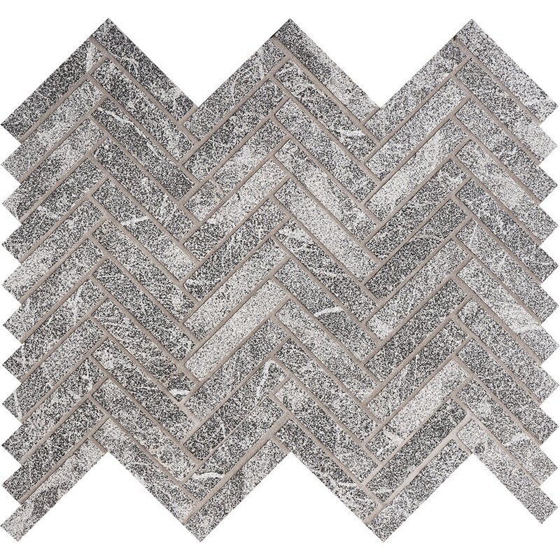 Iris Black Leather Herringbone 5/8x3 Marble Mosaic 10 7/16x12 13/16