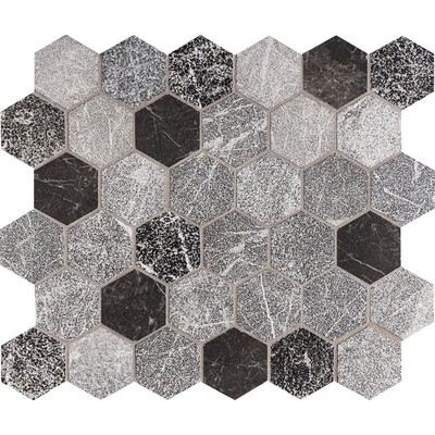 Iris Black Textura Hexagon Marble Mosaic 10 3/8x12