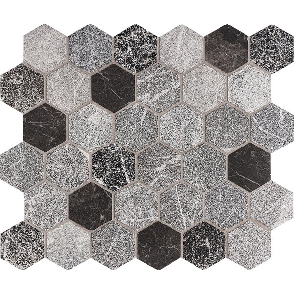 Iris Black Textura Hexagon Marble Mosaic 10 3/8×12 Image
