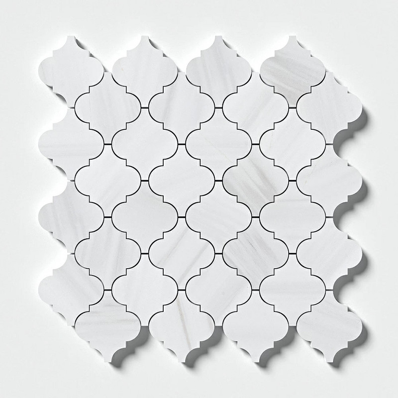 Bianco Dolomiti Classic Honed Meshed Arabesque Marble Mosaics 12x12