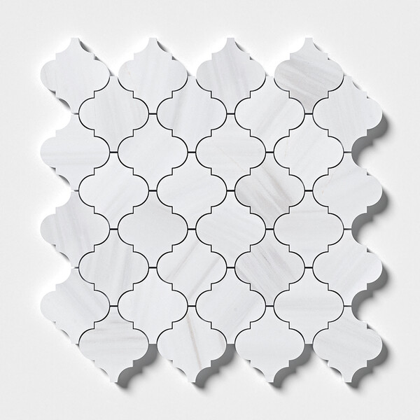 Bianco Dolomiti Classic Polished Arabesque Marble Mosaic 12×12 Image