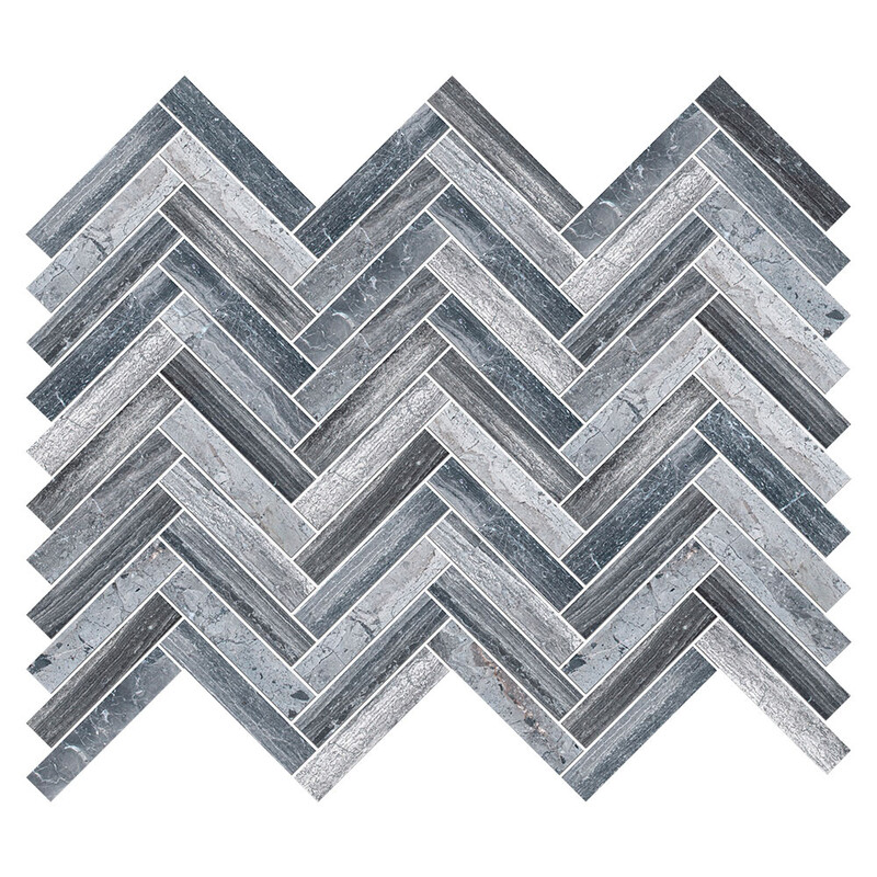 Haisa Black Honed Herringbone Marble Mosaic 12 1/8×13 3/8 Image